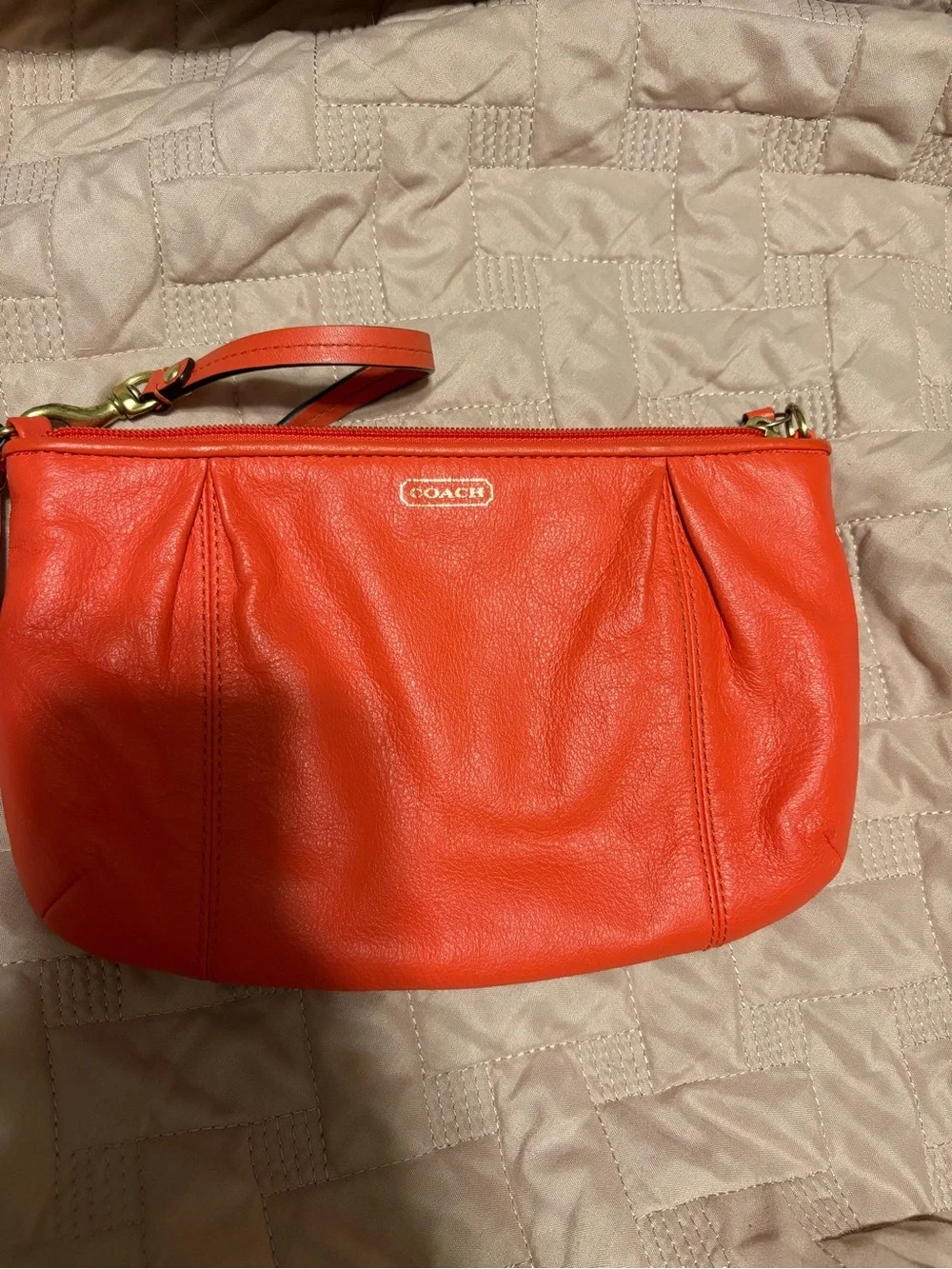 Coach Orange Leather Wristlet Clutch with Gold Hardware